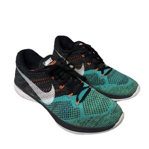 Nike Flyknit Lunar 3 Black/Hyper Jade/Total Orange/White 698181-008 Men 10 EUC
